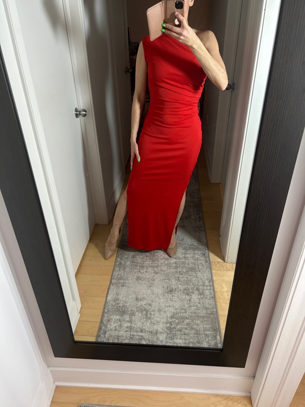 Red Floor Length Asymmetric Dress - Picture 2 of 4
